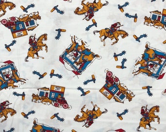 Baum Textile Mills Vintage Western fabric-100% Cotton-White Cowboy fabric