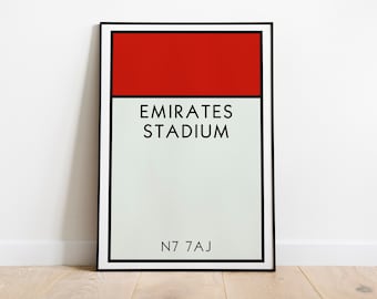 Arte mural del Monopoly del Arsenal Emirates / Lámina artística del Emirates Stadium / Póster del Arsenal FC / Regalo de la AFC / Lámina artística de fútbol / Regalo de fútbol