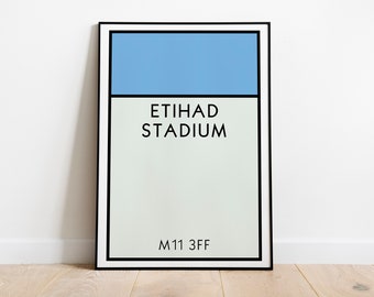 Arte mural del Monopoly del Manchester City / Lámina artística del estadio Etihad / Póster del Manchester City / The Citizens / Lámina artística de fútbol / Regalo de fútbol