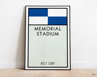 Bristol Rovers Monopoly Wall Art / Memorial Stadium Art Print / Bristol Rovers Poster / The Pirates / Football Art Print / Football Gift