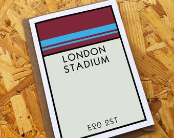 West Ham United Monopoly Card, London Stadium Birthday Card, Blank Inside (A6/A5)