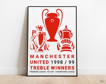 Manchester United Wall Art / Manchester United Treble Winners Art Print / Manchester United Poster / Football Art Print / Football Gift