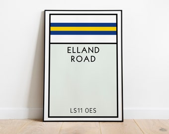 Arte mural del Monopoly del Leeds United / Lámina artística de Elland Road / Póster del Leeds United / Regalo del LUFC / Lámina artística de fútbol / Regalo de fútbol