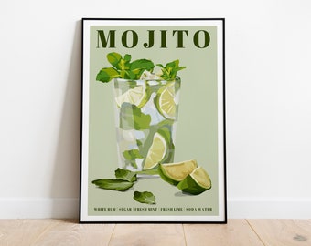 Mojito Cocktail Art Print / Kitchen Wall Art / Art for Kitchen / Art for Dining Room / Cocktail Art Print / Graphic Art Print