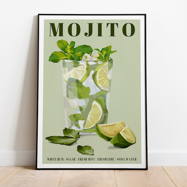 Mojito Cocktail Art Print / Kitchen Wall Art / Art for Kitchen / Art for Dining Room / Cocktail Art Print / Graphic Art Print