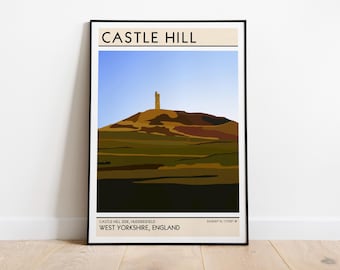 Lámina artística de Castle Hill / Regalo de Yorkshire / Lámina de paisaje de Huddersfield / Arte emblemático de Yorkshire / Lámina de West Yorkshire / Póster de ferrocarril