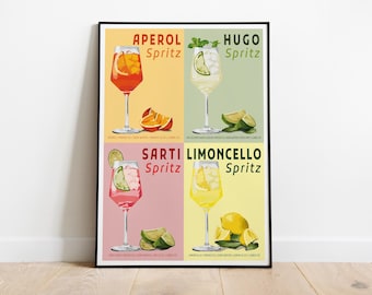 Spritz Collection Art Print / Aperol Spritz / Hugo Spritz / Sarti Spritz / Limoncello Spritz / Cocktail Art Print / Graphic Art Print