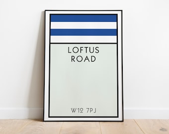 Arte mural de Monopoly del Queens Park Rangers / Lámina artística de Loftus Road / Póster de The Hoops / Lámina artística de fútbol / Regalo de fútbol