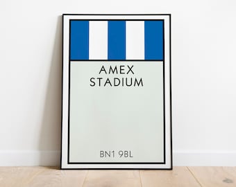 Brighton And Hove Albion Monopoly Wall Art / Amex Stadium Art Print / Brighton FC Poster / The Seagulls / Football Art Print / Football Gift