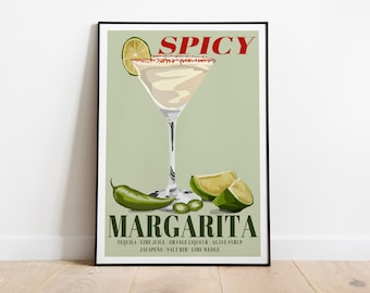 Impresión artística de cóctel margarita picante / Arte mural de cocina / Arte para la cocina / Arte para el comedor / Impresión artística de cócteles / Impresión de arte gráfico