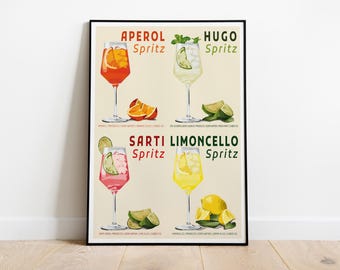 Spritz Collection Art Print / Aperol Spritz / Hugo Spritz / Sarti Spritz / Limoncello Spritz / Cocktail Art Print / Graphic Art Print