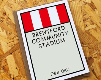 Brentford Monopoly Card, Brentford Community Stadium Birthday Card, Blank Inside (A6/A5)