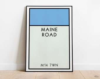 Arte mural del Monopoly del Manchester City / Lámina artística de Maine Road / Póster del Manchester City / The Citizens / Lámina artística de fútbol / Regalo de fútbol