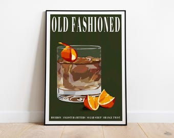 Old Fashioned Cocktail Print / Old Fashioned Cocktail Poster / Kitchen Wall Art / Bar Wall Art / Cocktail Art Print / Graphic Art Print