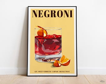 Negroni Art Print / Kitchen Wall Art / Negroni Poster / Art for Kitchen / Art for Dining Room / Cocktail Art Print / Graphic Art Print