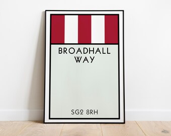 Arte mural del Monopoly de Stevenage / Lámina artística de Broadhall Way / Póster de Stevenage / Póster de Boro / Lámina artística de fútbol / Regalo de fútbol