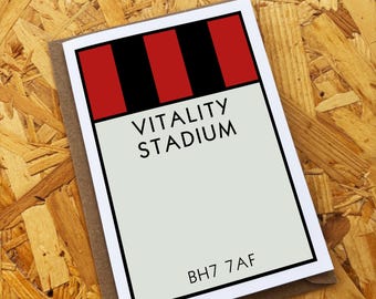 AFC Bournemouth Monopoly Card, Vitality Stadium Stadium Birthday Card, Blank Inside (A6/A5)