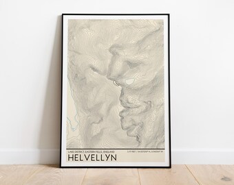 Helvellyn Contour Line Art Print / Lake District Print / Contour Map / Eastern Fells / Lake District Wainwrights Print / Topographical