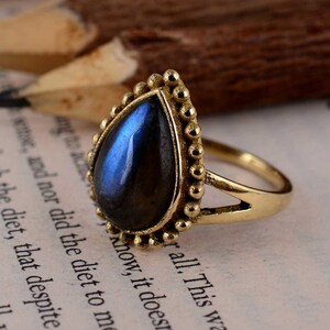 Labradorite Gift Ring, Ethnic Healing Gemstone Ring, Adjustable Brass Boho Statement Ring, Spiritual Jewelry for Her