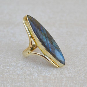 Bohemian Labradorite Ring, Handmade Big Gemstone Brass Ring, Ethnic Tribal Healing Jewelry, Boho Festival Gift