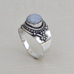 Rainbow Moonstone Ring, Sterling Silver Ring for Women, Boho Birthstone Ring, Simple Gemstone Ring, Dainty Silver Band, Gift for Her