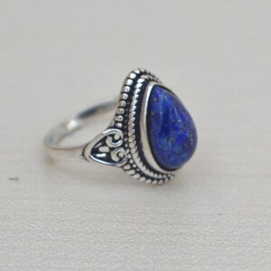 Handmade Lapis Lazuli Ring, 925 Sterling Silver Boho Jewelry, Deep Blue Gemstone Gift for Her