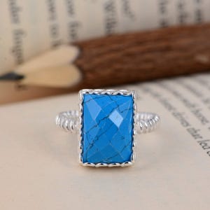 American Turquoise Ring, Gemstone Ring, 925 Sterling Silver, Handmade Ring, rectangle Stone Ring, Party Wear Ring, Silver Ring, Gift To Wife