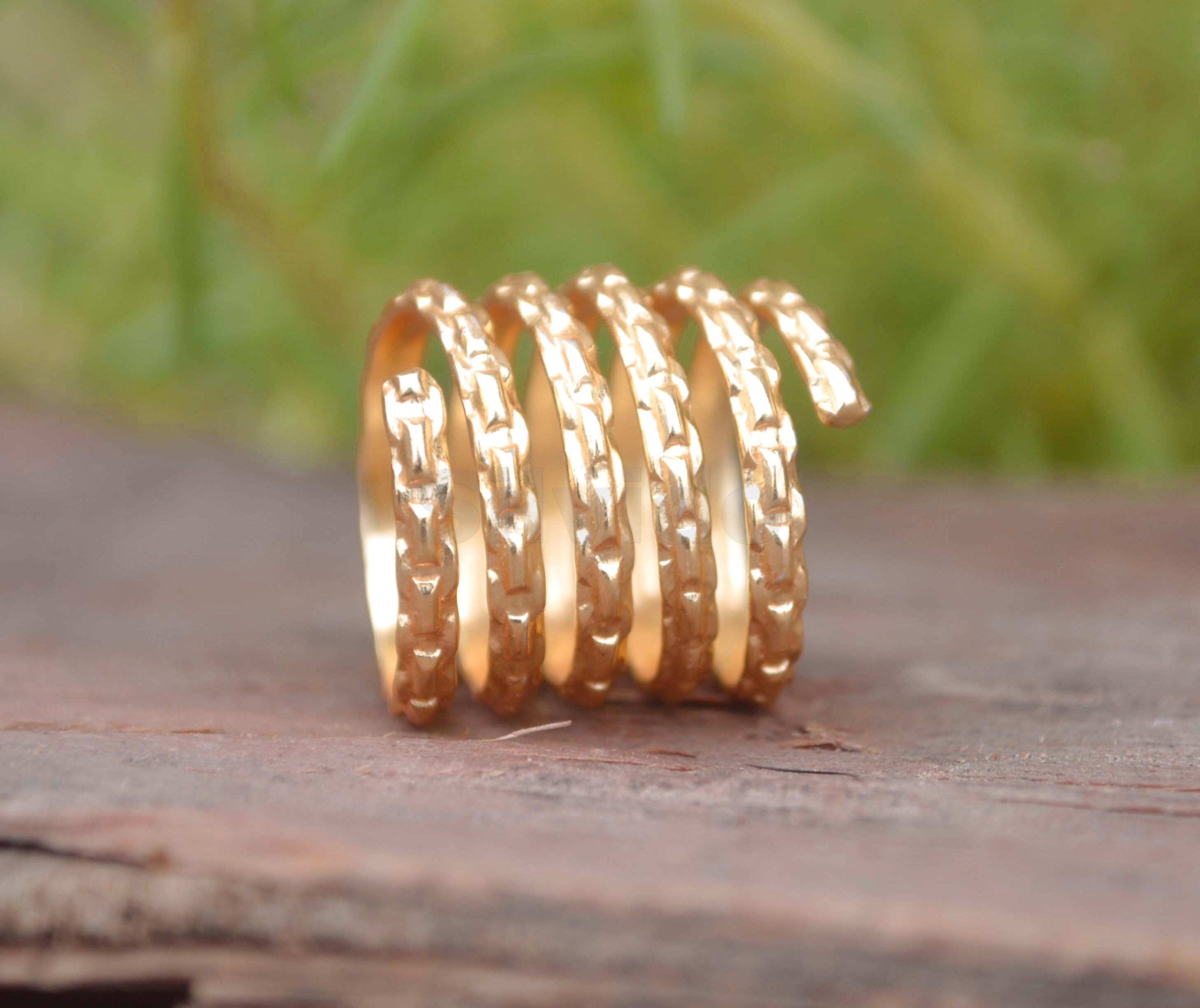 Gold Textured Finger Wrap Ring Brass Coil Ring Handmade Coil Etsy