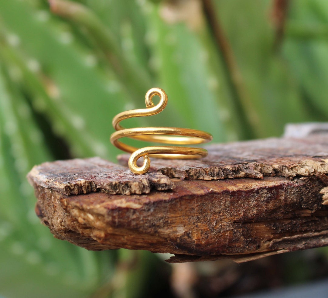 Twisted Swirl Brass Wire Ring 14K Gold Plated Fingertip Ring Etsy
