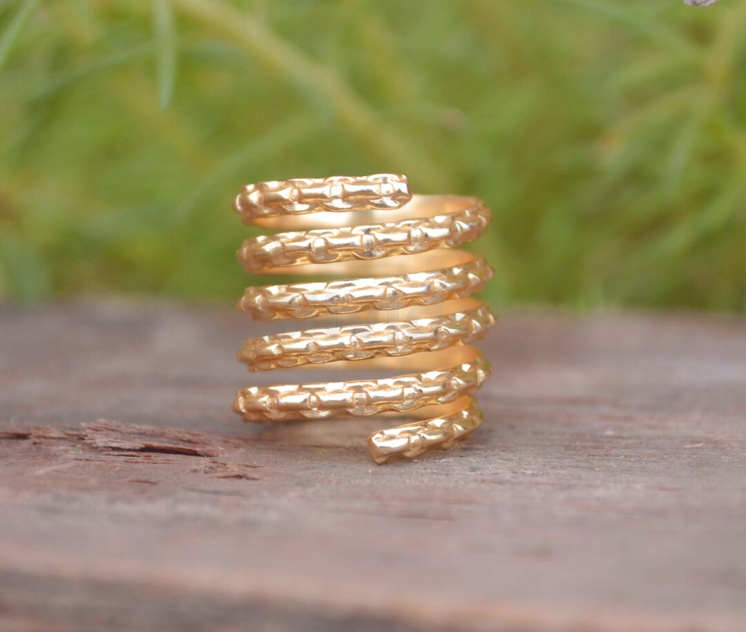 Gold Textured Finger Wrap Ring Brass Coil Ring Handmade Coil Etsy