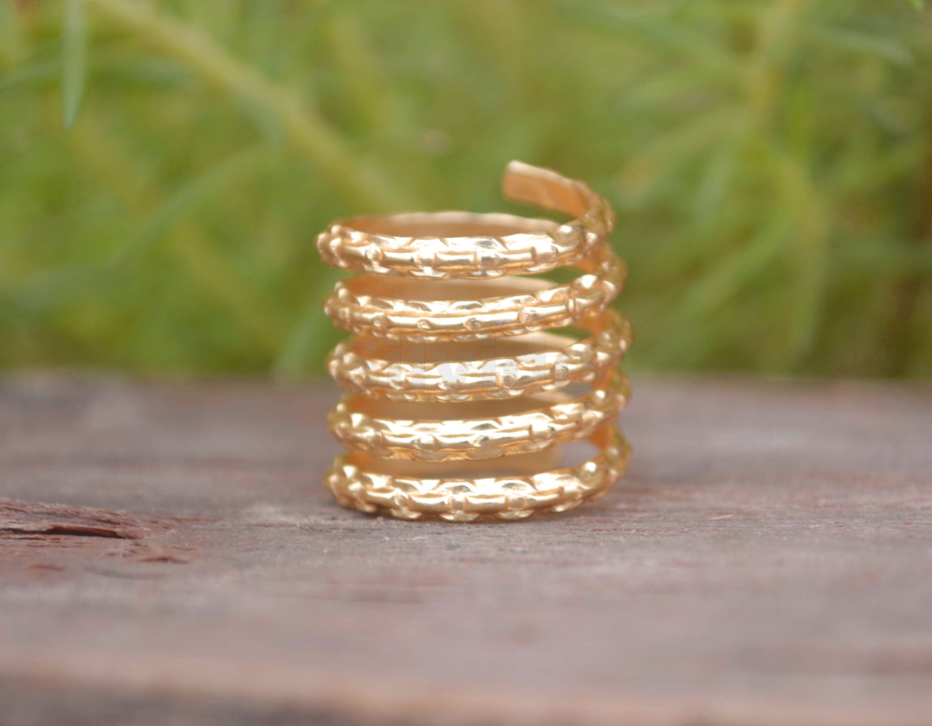 Gold Textured Finger Wrap Ring Brass Coil Ring Handmade Coil Etsy