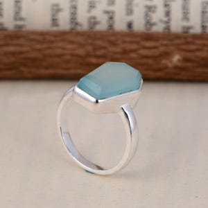 Coffin Ring, Natural Aqua Chalcedony Ring, 925 Sterling Silver Ring, Dainty Rings, Promise Ring, Gift for Her, Gemstone Jewelry, Boho Gifts