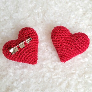 Heart Crochet Brooch Red Heart Decorative Pin Amigurumi Crochet Gift for her Heart Crochet Badge Cotton brooch Valentine's Heart Brooch