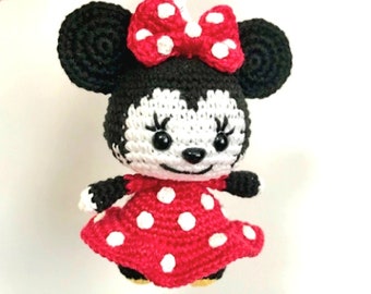Handmade Minnie Mouse Crochet Doll, Cotton Amigurumi Toy or Key Fob