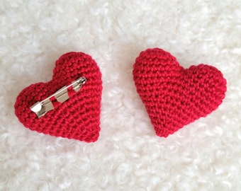 Heart Crochet Brooch Red Heart Decorative Pin Amigurumi Crochet Gift for her Heart Crochet Badge Cotton brooch Valentine's Heart Brooch