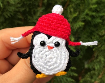 Penguin Crochet Brooch Christmas Penguin Christmas Crochet Brooch Amigurumi Christmas Gift Cute Cotton Penguin Pin