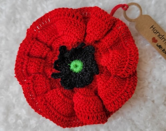 Broche au crochet fleur de pavot Joli insigne au crochet coquelicot style bohème cadeau pour elle cadeau de Noël épingle au crochet fleur rouge
