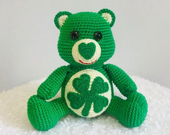 Bear Amigurumi Crochet Toy Irish Clover Green Bear St. Patrick's Day Handmade Gift