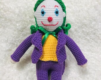 ハンドメイド あみぐるみ ジョーカー 人形 アミグルミジョーカーキャラクター：ジョーカーハーレイクイン人形