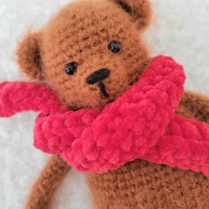 Urso de Crochê Brinquedo Urso de Pelúcia com Cachecol Vermelho Urso de Crochê Presente Urso Boneca de Pelúcia Crianças Animal Brinquedo Macio Urso de Pelúcia Brinquedo de Brincar