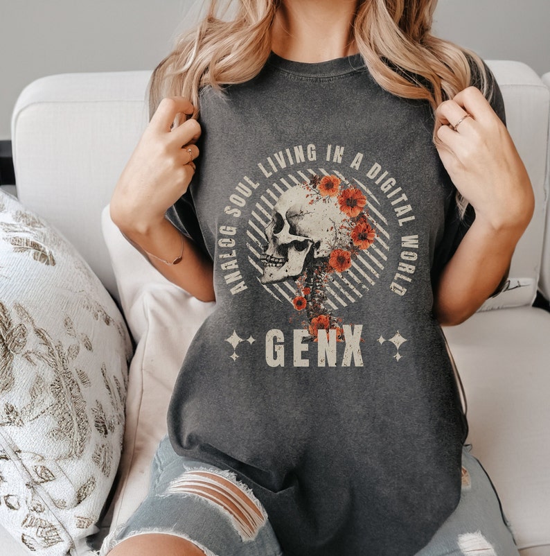 Retro GenX T-Shirt in Pepper. Features vintage-inspired design for analog soul living in a digital world. Perfect for Generation X