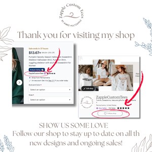 K&ouml;nnte beinhalten: Ein Screenshot einer Etsy-Shop-Seite f&uuml;r ZappleCustomTees. Der Shop verkauft T-Shirts, Sweatshirts, H&uuml;te und Geschenke. Der Shop hat eine 5-Sterne-Bewertung und 134 Verk&auml;ufe. Der Shop befindet sich in Pennsylvania, USA. Der Shop bietet einen Sale auf ein K&uuml;rbis-Sweatshirt f&uuml;r 11,06 &euro; an.