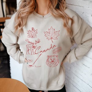 Kanada Wunderliches Unisex Sweatshirt, Support Canada Rundhalsausschnitt, Ahorn Sirup Elch Bär Blatt, kanadischer Geschenk Pullover, gemütlicher Winter Pullover