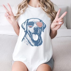 Koszulka patriotyczna w kolorze czerwono-białym i niebieskim, Koszulka dla miłośników psów z okazji 4 lipca, Koszulka z grafiką Vintage America Labrador retriever, Koszulka Dog USA