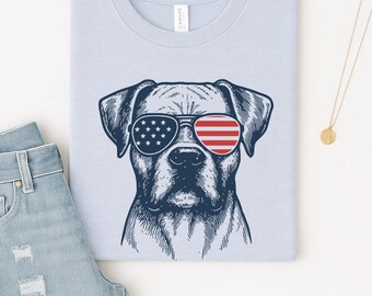Patriotic Boxer Dog T-Shirt: Vintage 4th of July USA Graphic