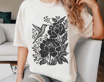 Camiseta Boho Colibrí: Camiseta con colores botánicos y cómodos de estilo cottagecore
