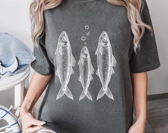 Sardine Shirt, Vintage Fish Graphic Tee Comfort Colors
