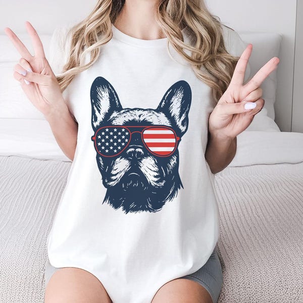 Patriotic French Bulldog T-Shirt: Vintage America 4th of July Dog Lover Tee