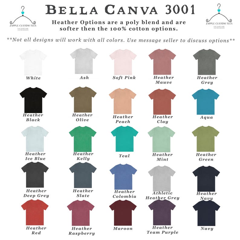 K&ouml;nnte beinhalten: Eine Tabelle mit den T-Shirt-Farben von Bella Canva 3001. Die Tabelle zeigt 20 verschiedene Farben, darunter Wei&szlig;, Asche, Rosa, Mauve, Grau, Schwarz, Oliv, Pfirsich, Ton, Aqua, Eisblau, Kelly, T&uuml;rkis, Minze, Gr&uuml;n, Dunkelgrau, Schiefer, Kolumbien, Athletisches Grau, Marine, Rot, Himbeere, Rotbraun, Lila und Marine.