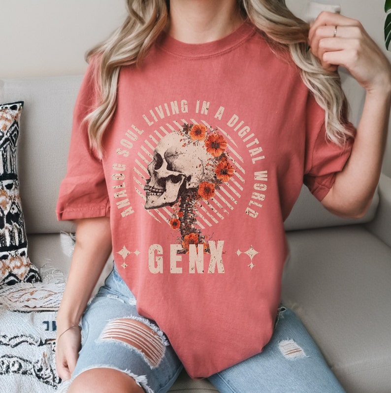 Retro GenX T-Shirt in Cumin. Showcases vintage-inspired design for analog soul in a digital world. Comfortable and stylish for Gen Xers